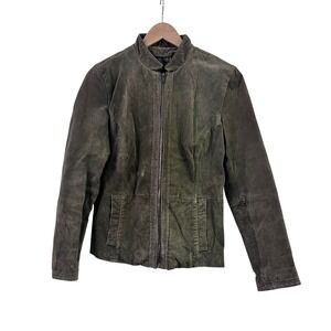 LW‎ Genuine Leather Suede Olive Green Jacket Women's Size M Moto Biker
